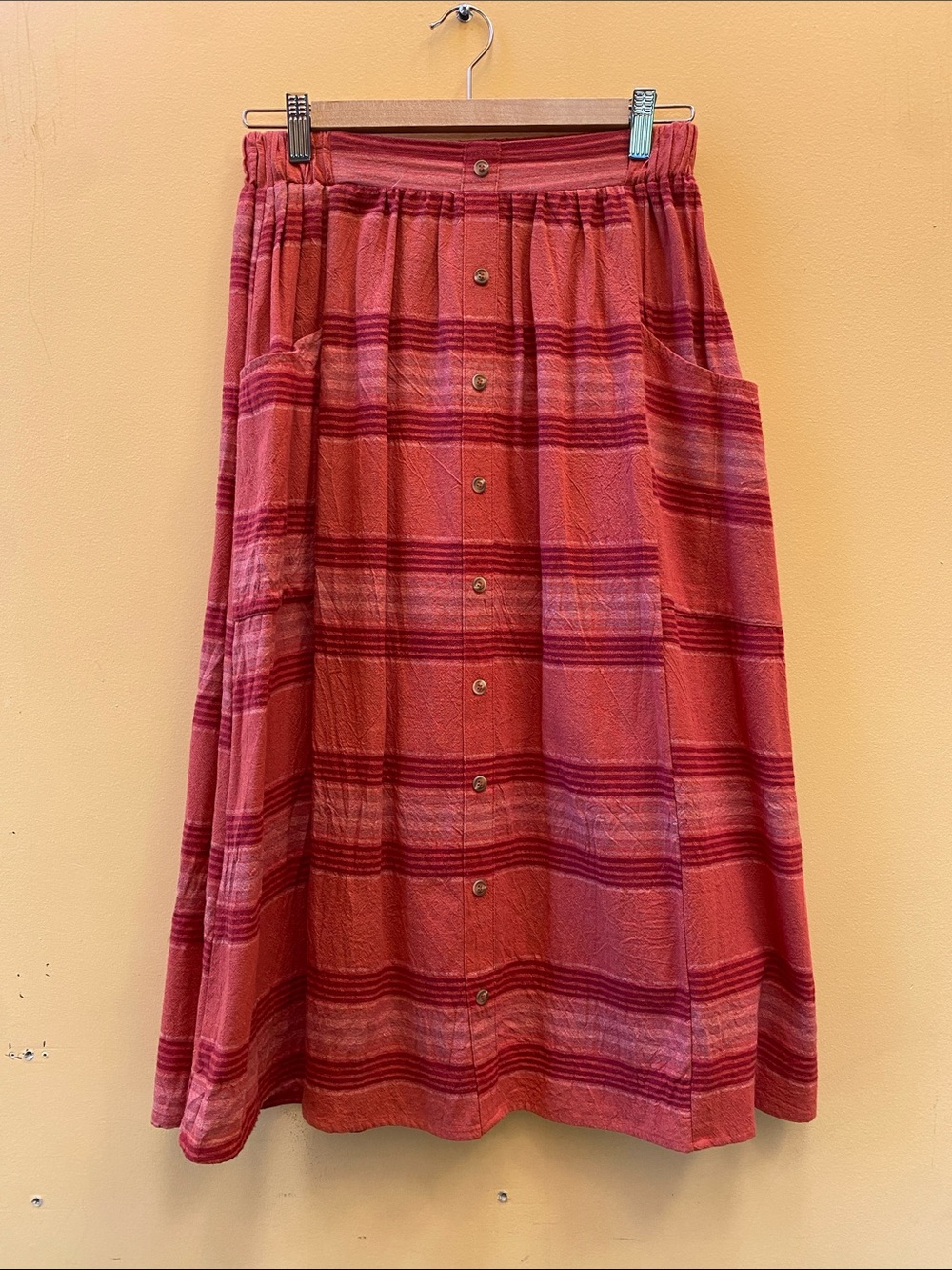 SMALL Polagram Red Striped Button-Front A-Line Skirt
